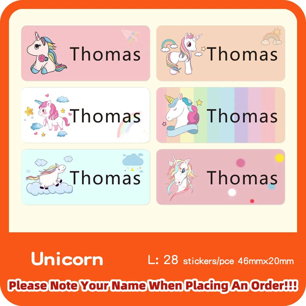 Unicorn Name Sticker Custom Personalized Tag 3size Cartoon Waterproof Decal Label For Children School Office Stationery Stickers