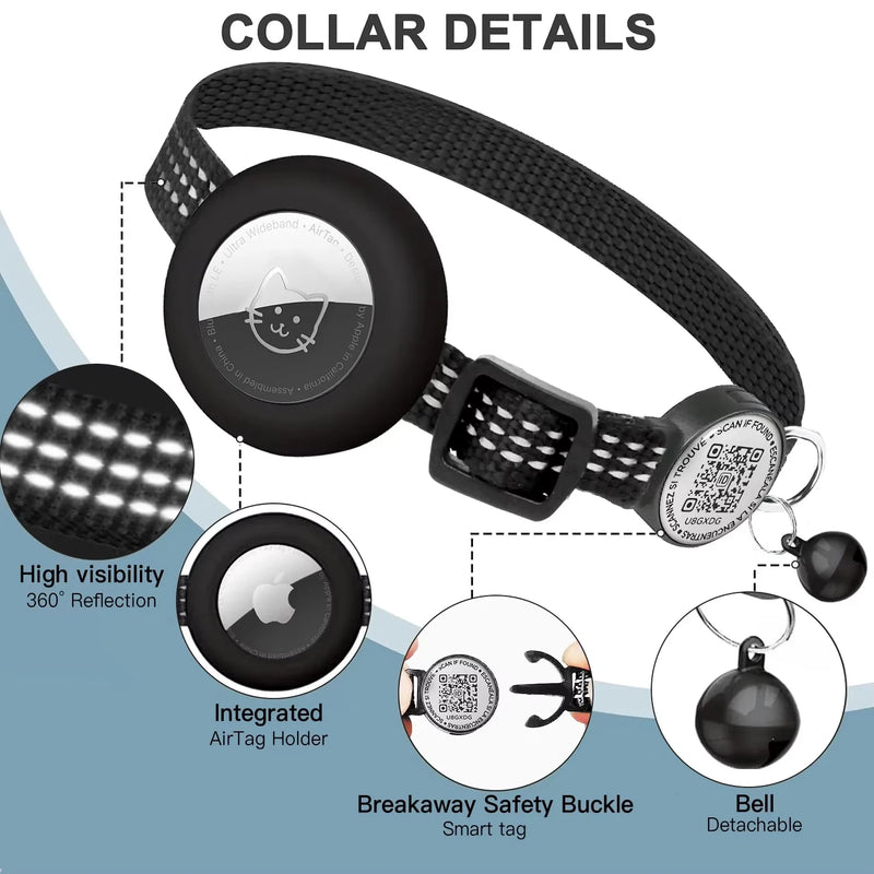 for AirTag GPS Cat Collar with QR Tag, Reflective Apple Tag Pet Collar with Air Tag Holder & Cat Tag, AIRTAG Case Kitten Collar