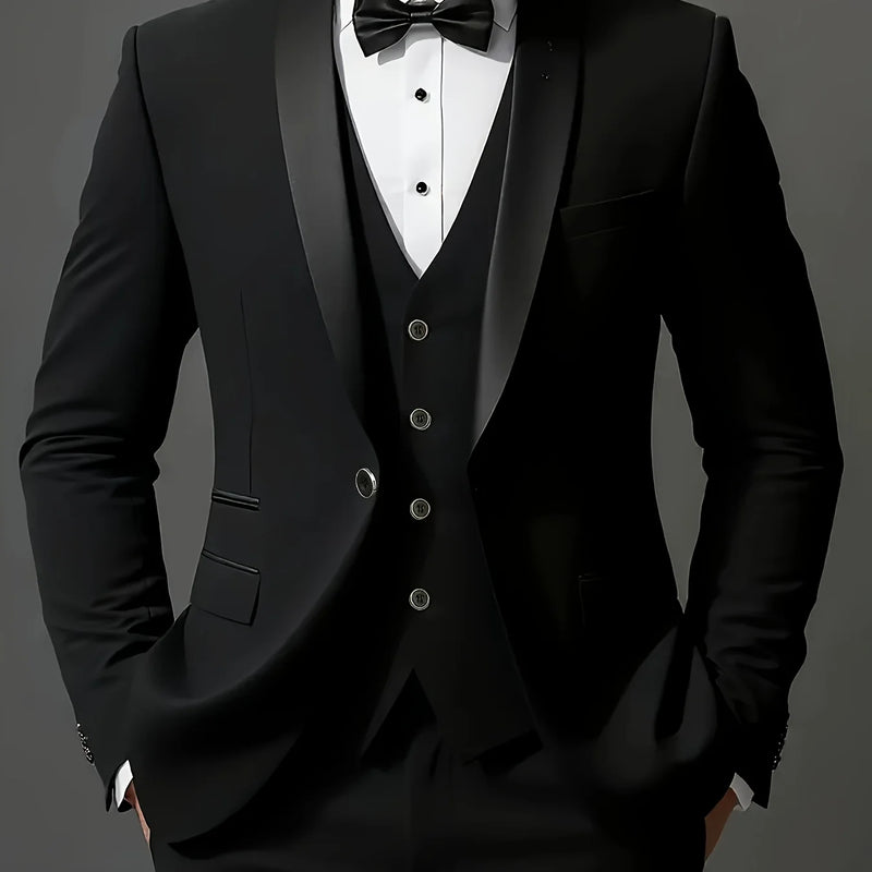 Men's 3pcs Suit Set, Jacket + Vest + Pants, Fashionable High-Quality, Suitable for Weddings, Parties and Formal Occasions