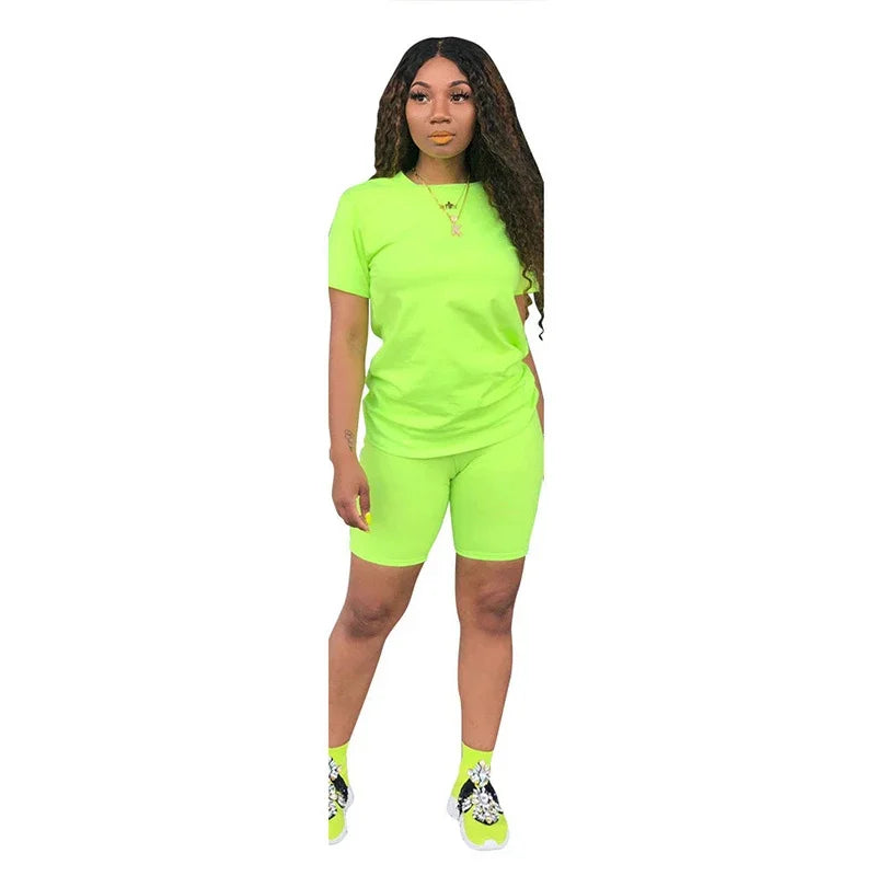 Womens Solid Color Tracksuit High Quality Hot Sales T-Shirt +Shorts 2 Piece Set Luxury Jogging Outfit Summer Casual Short Suit