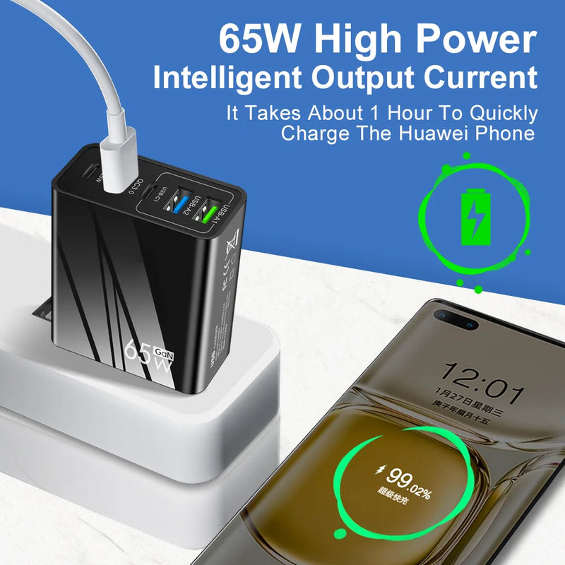 5 Ports 65W USB Type C Fast Charging Charger QC 3.0 Phone Adapter  For iPhone 15 Huawei Xiaomi Samsung EU/US Plug Wall Charger