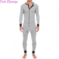 Men Skinny Striped Jumpsuit 2021 Long Sleeve O Neck Buttons Romper Sleepwear Overall Homewear Pajamas Sets Underwear