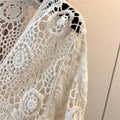 Boho Crochet Cardigan Women Flare Sleeve Tie Front Floral Open-knit Blouse Cardi Beach Bikini Cover Up Bolero Vacation Outfit