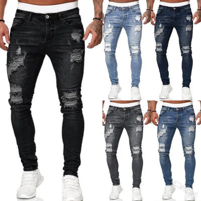 Fashion Street Style Ripped Skinny Jeans Men Vintage wash | SAMAG