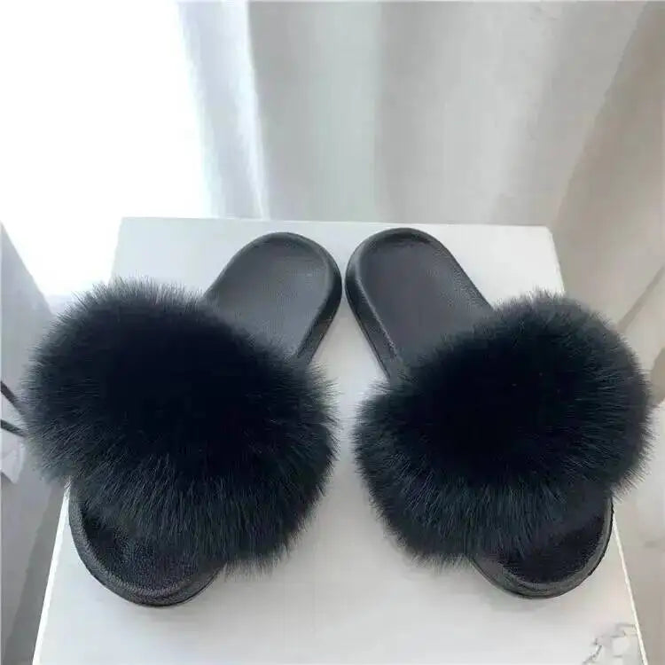 Women Real Raccoon Fur Slides Fluffy Luxury Furry Open Toe Slippers Indoor Outdoor Summer Sandals Non Slip Soft Comfy Sole Cozy