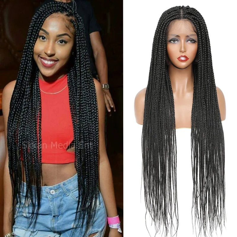 IPARTY Synthetic Full Lace Wig Braided Wigs Distressed Butterfly Locs Faux Locs Braid Wig Long Lace Frontal Wig for Women