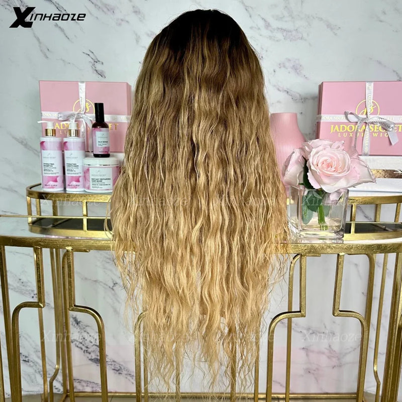 Highlight Water Wave Lace Frontal Wigs Human Hair 13x6/360 Lace Front Wig Blonde Highlights Colored 4/27 Silk Top Lace Front Wig