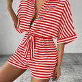 Summer New Set For Women's Casual Loose Comfortable Outfit Fashion Striped Batwing Sleeve Shirt Top+ Shorts 2-piece Sets Woman