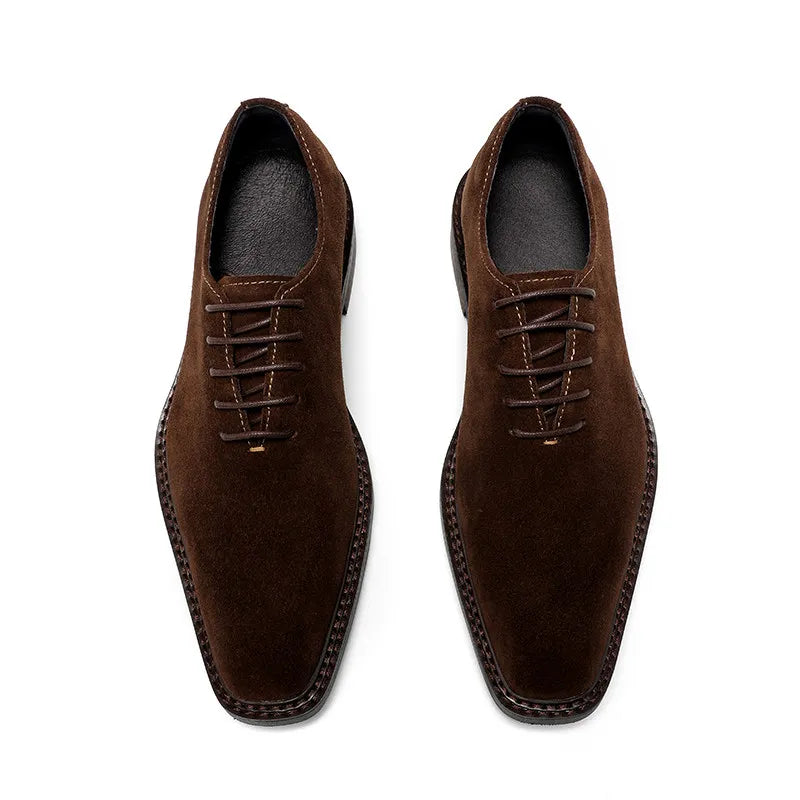 Men's Formal Genuine Leather Shoes Suede Nubuck Square Toe Oxfords British Retro Business Casual Dress Shoes 2026