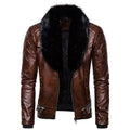 New Winter Fleece Motorcycle Leather Jacket Men Turn Down Fur Collar Slim Fit Warm PU Bomber Jackets Coats Mens Moto Biker Coat