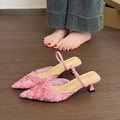 Aphixta 2026 New Fashion Women's Pink Floral Mules Pointed Toe Low Heel Slippers Elegant Summer Dress Shoes for Ladies