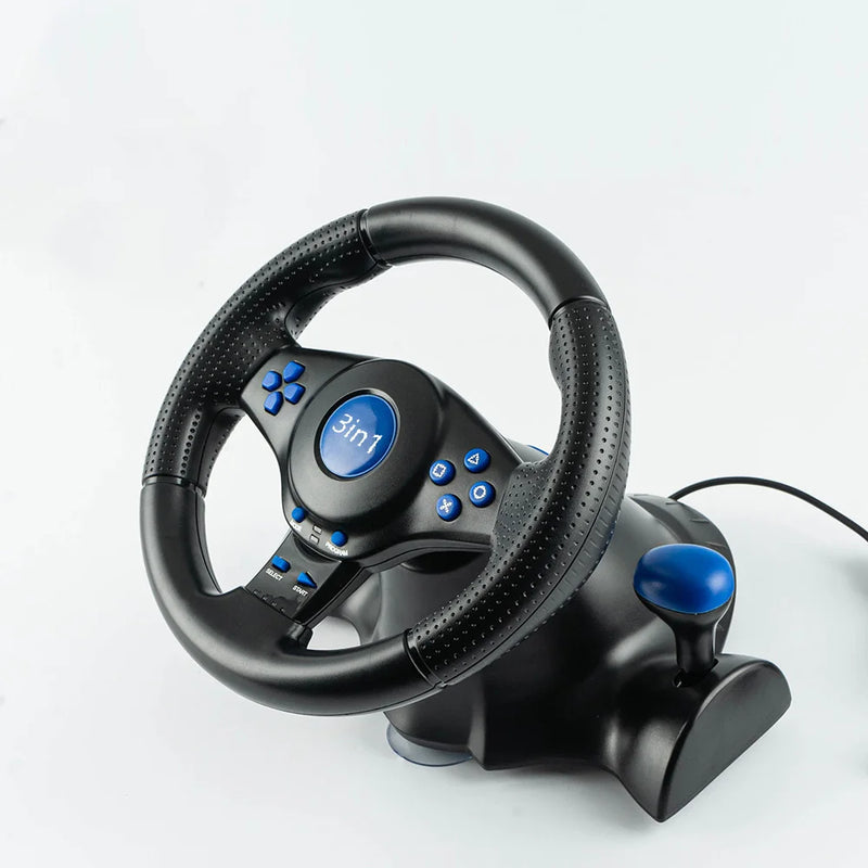 4 in 1 Wired Steering Wheel with Pedals and Shift joystick, Built-in Dual Motors,180 Degrees Racing Wheel for PS3,PS2 & PC