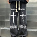 Printed Black Baggy Jeans Pants Men Straight Oversize | SAMAG