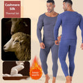 Winter Long Johns Men's Thermal Underwear Thickened Cashmere Silk Base Layer Set  Fleece Warm Pajamas Set Round Neck