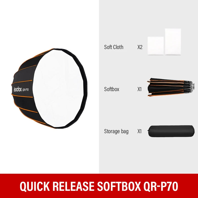 Godox Quickly Release Parabolic Deep Softbox QR-P70 70CM QR-P90 90CM QR-P120 120CM with Honeycomb Grid for Bowens Mount Studio F
