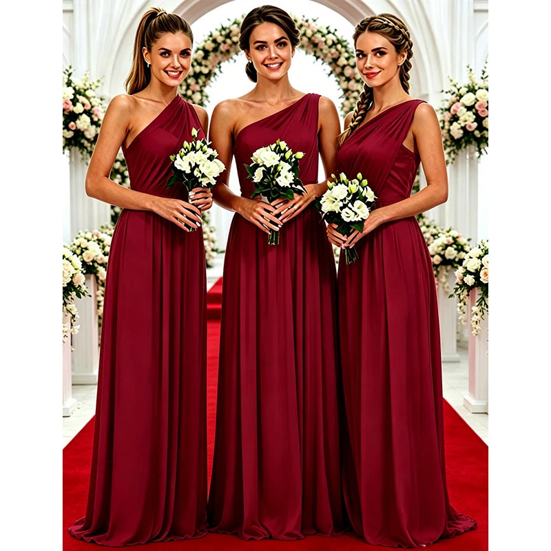 One Shoulder Lemon Yellow Bridesmaid Dresses Chiffon | SAMAG
