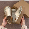 New Summer Women Ladies Stylish Perforated Woven Chunky Platform Mule Clogs Round Toe Non Slip Casual Slide Slippres Dress Shoes