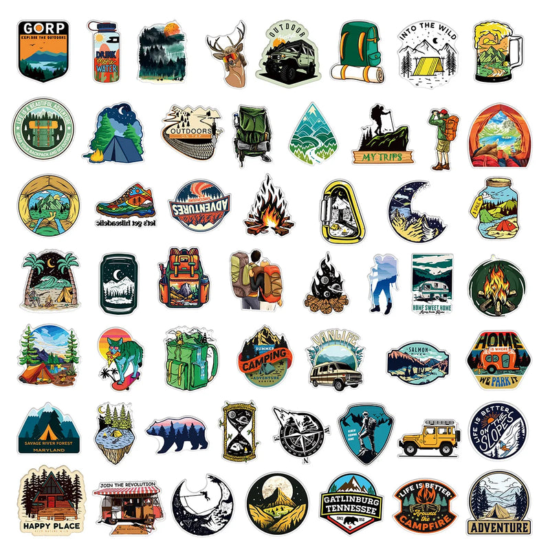 10/25/50pcs Outdoor Camping Stickers Graffiti for DIY Travel Luggage Scrapbooking Phone Laptop Car Skateboard Helmet Bottle