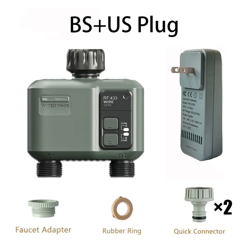 Tuya Wifi+RF433  2 Outlet Smart Garden Watering Timer Drip Irrigation Controller Rainfall Delay Programmable  Works with tuya