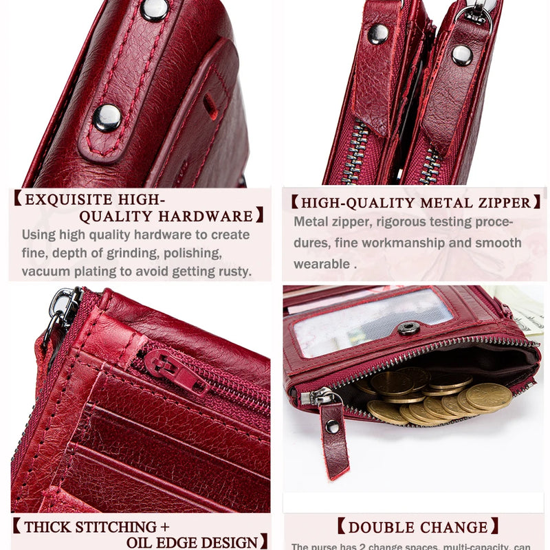CONTACT'S Fashion Genuine Leather Women Wallet Bifold Card Holder Coin Purse Small Women's Purse Money Clip Men Pocket Wallets