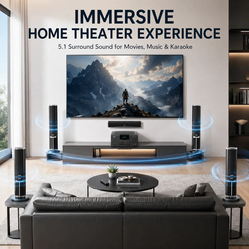 160W Home Theater Set 4Ω Bluetooth Speaker 8 Inch Subwoofer 5.1 Sound System Audio Set For Karaoke TV Living Room KTV Studio