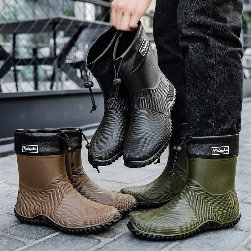 Men Rain Boots Fashion Mid-calf Rubber Boot Outdoor Waterproof Garden Work Shoe Non Slip Fishing Rubber Galoshes Men Rubberboots