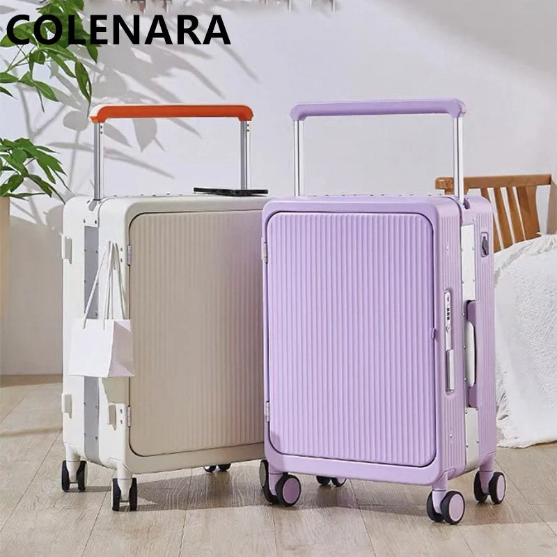 COLENARA 20 Inch Charging Luggage Aluminum Frame Boarding Case 25 Inch Front Opening Laptop Women's Trolley Travel Suitcase