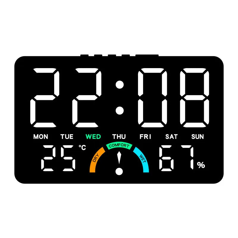 Digital Clock With Wide Screen Wall-mounted And Multi-function Desk Alarm Clock, With Date, Alarm, Thermometer, Hygrometer Clock
