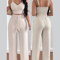 Women's Two Piece Sets Fashion Print Halter V-Neck Short Tank Suit Tops Long Pants Matching Set Summer Casual Female Slim Pants
