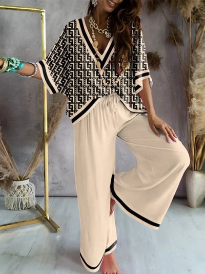 Missuoo Women's Loose Geometric Print V Neck Batwing | SAMAG
