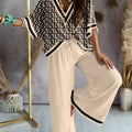Missuoo Women's Loose Geometric Print V Neck Batwing Sleeve Top & Wide Leg Pants Set 2026 Summer Casual Loose 2 Piece Outfit