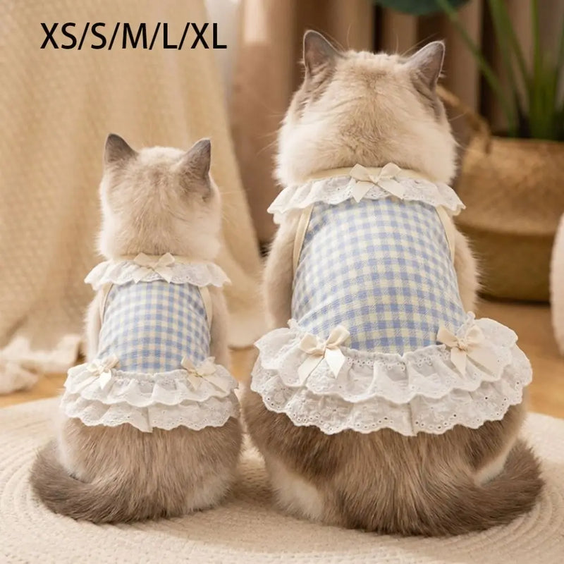 Cute Bow Lace Design Pet Dog and Cat Checkered Clothes Comfortable Breathable Cat Vest Lightweight Small Dog Vest