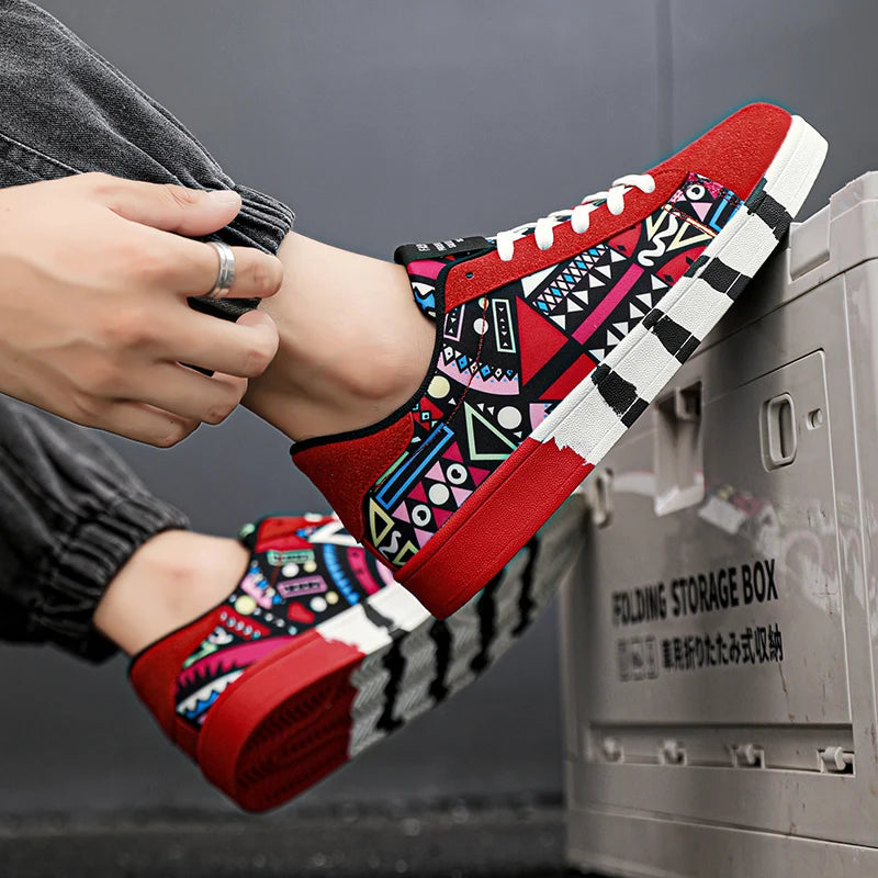 Summer Trendy Men's New Board Shoes Outdoor Non Slip Walking Men Sporty Shoe Canvas Pattern Casual Sneakers Male Zapatos