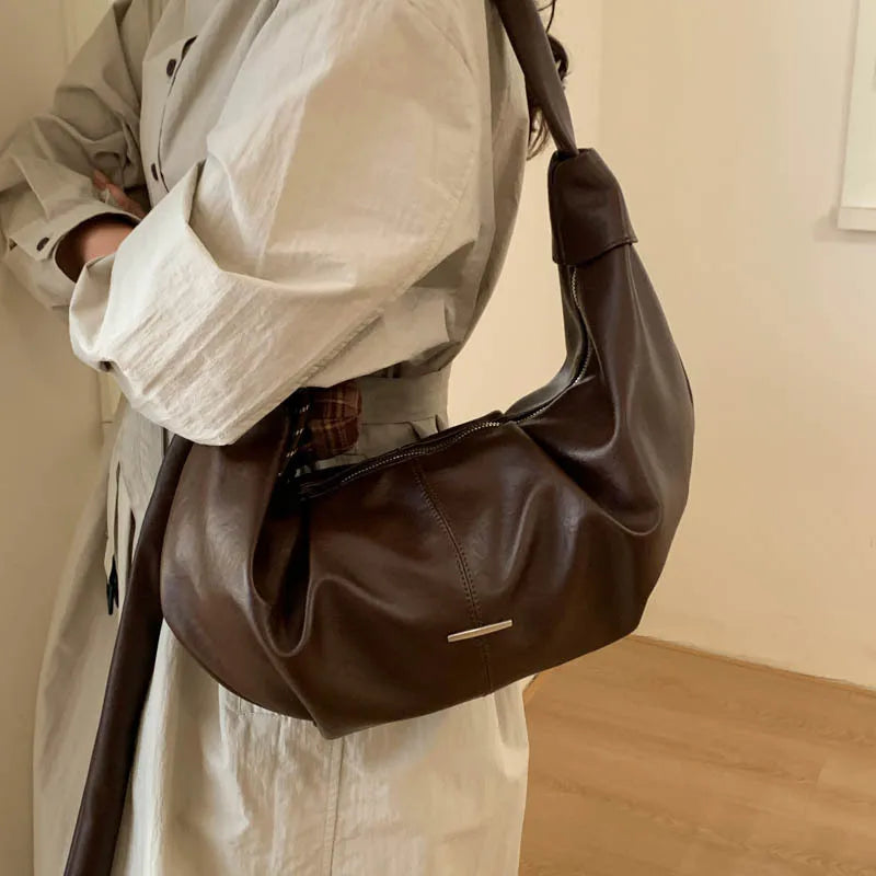 New Vintage Simple Hobo Bag Women Crossbody Large Capacity Foldable Shoulder Bag Comfortable and Texture Versatile Storage Bags