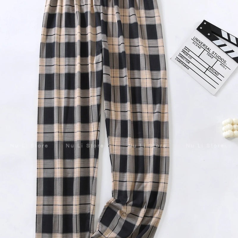 Men's Stylish Summer Pajama Pants, Thin Home Pants, Loose Breathable Air-Conditioned Pants with Elastic Waist