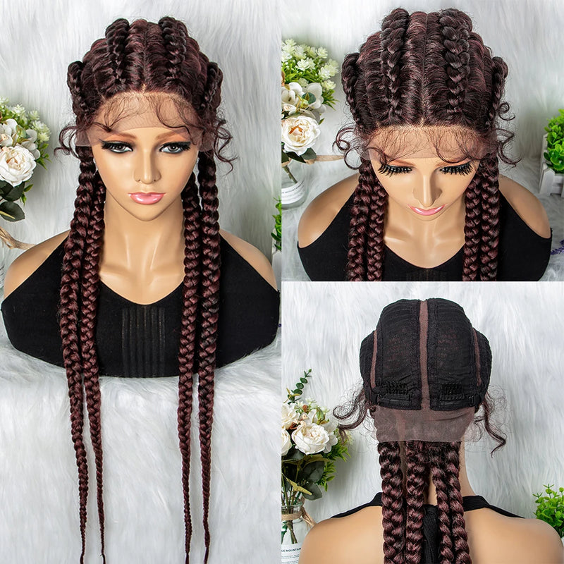 32 inches Large Four Braid Lace Wig for Black Women Braided Wig  Full Lace Box Braids Wig Women Synthetic Braided