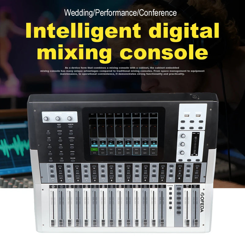 Gooermi DM32 32 Channel Digital Audio Mixer USB PC Recording DJ Mixing Console with 48V Phantom Power for Studio Live Streaming
