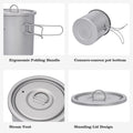 Boundless Voyage Titanium Pot Ultralight Backpacking Cookware with Folding Handle for Hiking & Camping W-Ti2060C