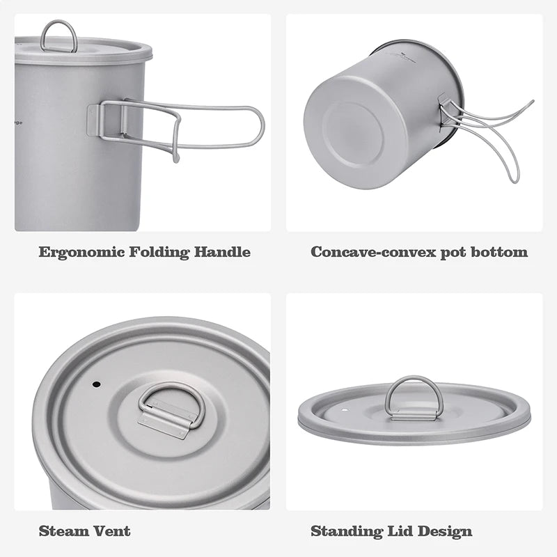 Boundless Voyage Titanium Pot Ultralight Backpacking Cookware with Folding Handle for Hiking & Camping W-Ti2060C