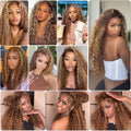 13x4 HD Lace Frontal Curly Wig Honey Blonde Highlight Vietnamese Human Hair Glueless Lace Front Wigs For Women