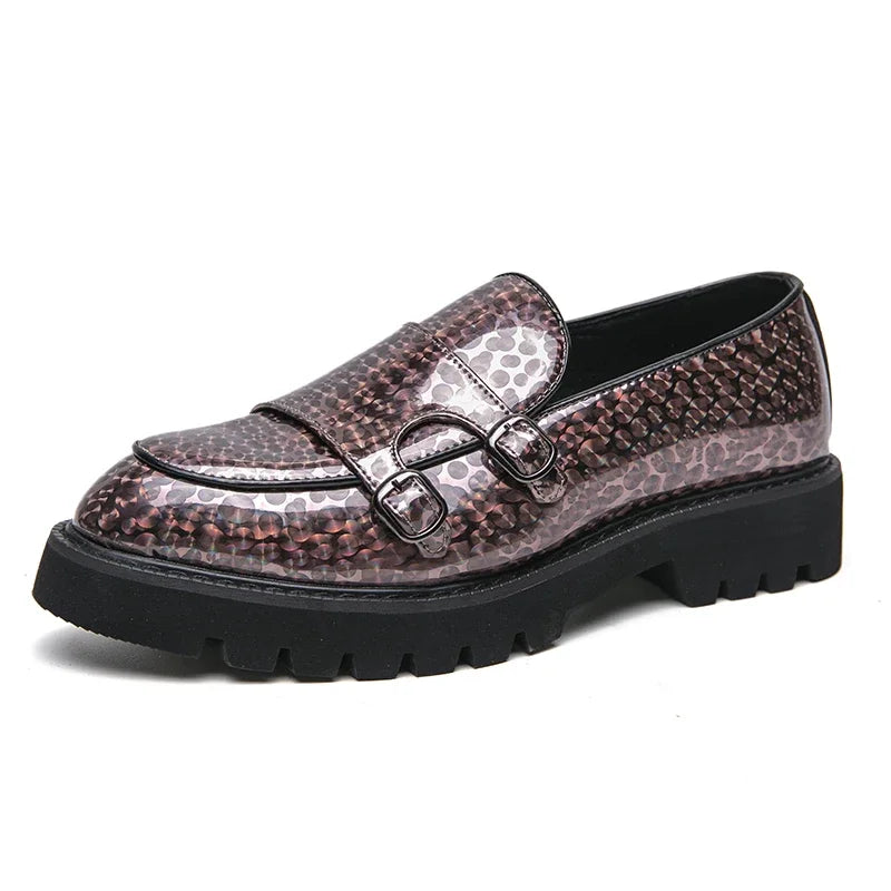Street Fashion Men's Loafers Thick Sole Big Toe Shoes Trend Green Party Dress Shoes Men's Genuine Leather Casual Shoes 37-46