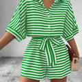 Summer New Set For Women's Casual Loose Comfortable Outfit Fashion Striped Batwing Sleeve Shirt Top+ Shorts 2-piece Sets Woman