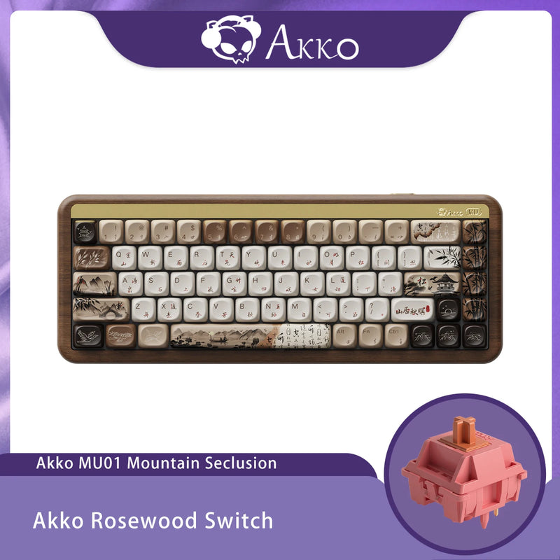 Akko MU01 ANSI/MU02 ISOMountain Seclusion Wooden Mechanical Keyboard Hot-swap BT 5.0 2.4G Wireless Type-C Wired Gaming Keyboard