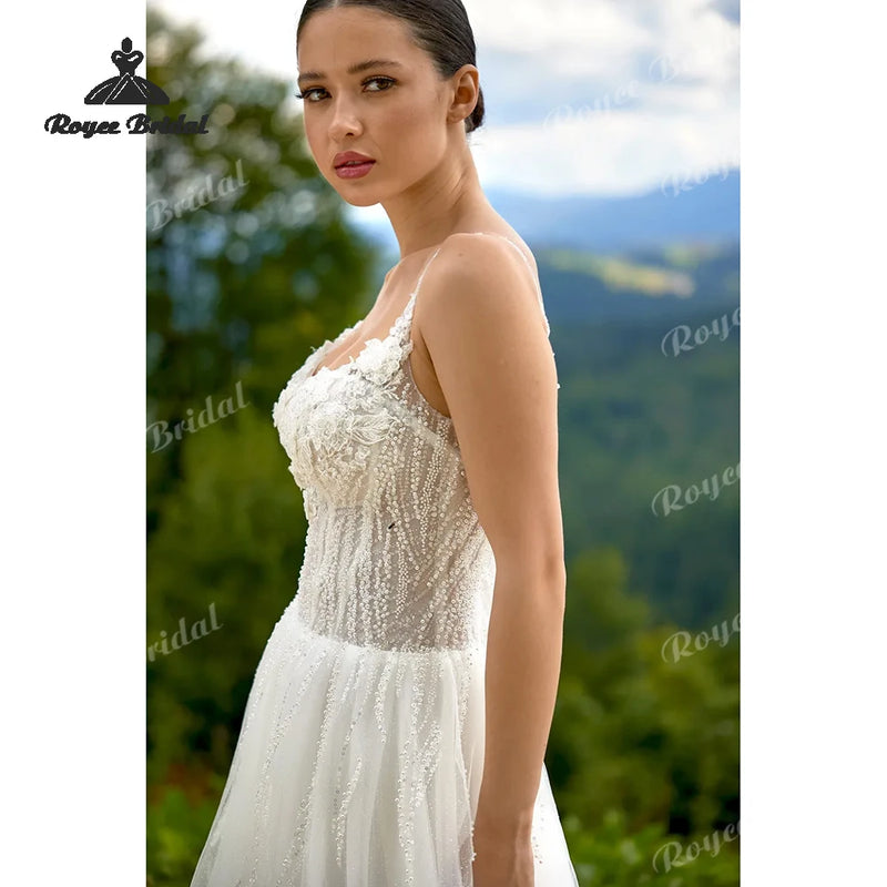 Elegant Appliqué Boho A Line Wedding Dresses Beaded 3D - View 5 | SAMAG