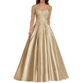 A Line Women Evening Dresses Satin Appliques V Neck Prom | SAMAG