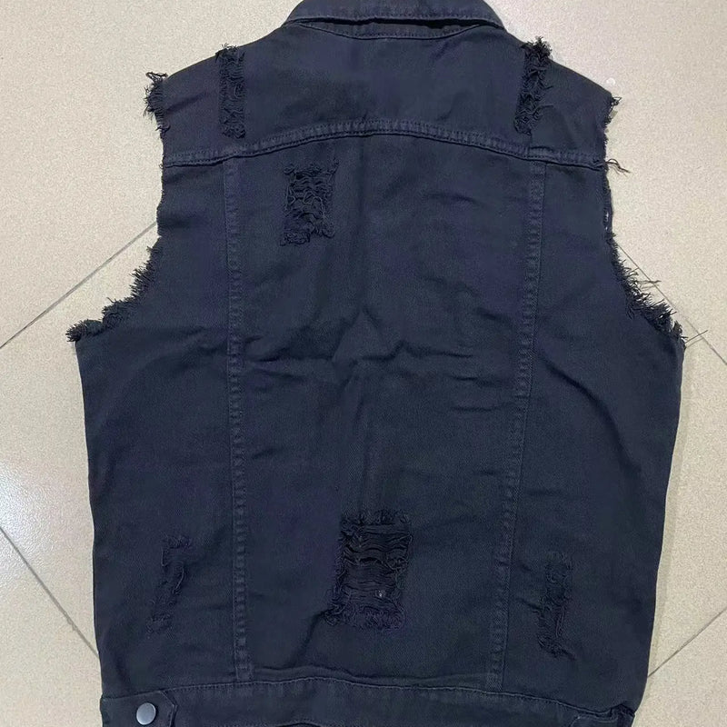 Men Vests Denim Sleeveless Turn Down Collar Spliced Solid Vest Single Breasted Pockets Casual Coats Hole Male Summer 2025