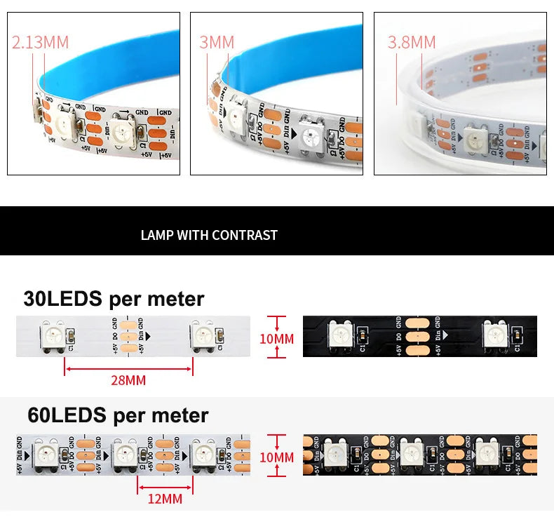 SK6812 RGBW Led Strip Light 4 in 1 Similar WS2812B 1m 5m 30 60 144 LEDs Individual Addressable RGBWW Led Lights IP30 65 67 5V12V