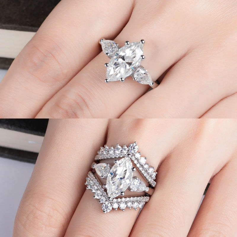 AnuJewel 4cttw Marquise Cut D Color Moissanite Diamond Engagement 925 Sterling Silver Rings For Women Jewelry Wholesale