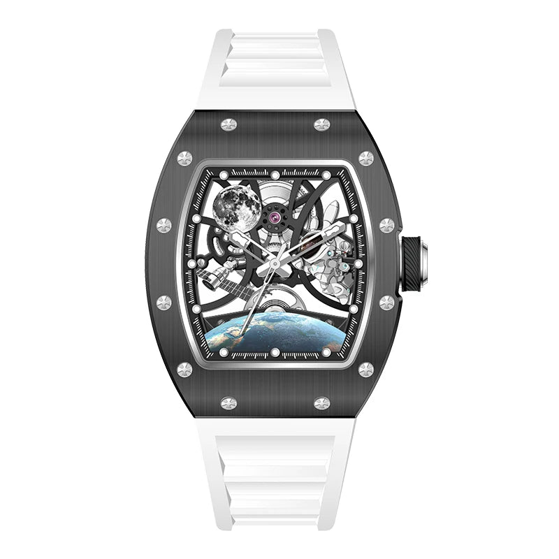 Hot Selling New High Quality Barrel Case Automatic Watch Stylish Sports Silicone Strap Mechanical Business Casual Watches