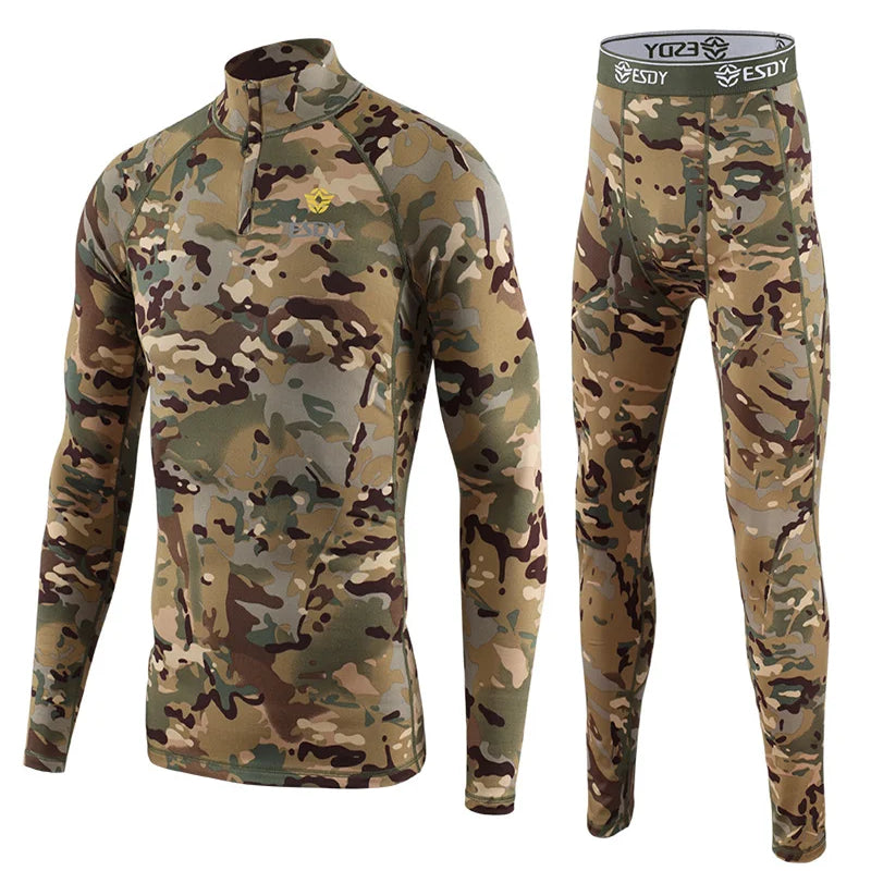New Outdoor Sports Underwear Camo Training Long-Seeved Tops + Pants Suit Fitness Camping Army Hiking Hunting Underwear Clothes